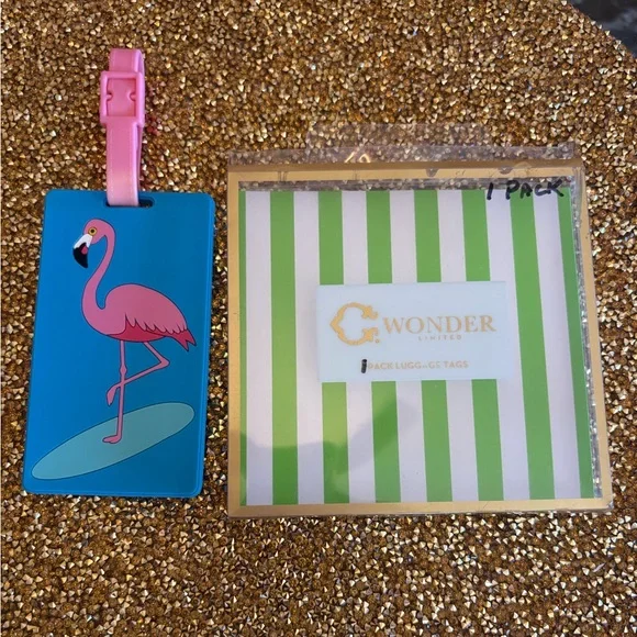 C. Wonder NWT Blue and Pink Flamingos Luggage Tag. One tag only. - Picture 1 of 3